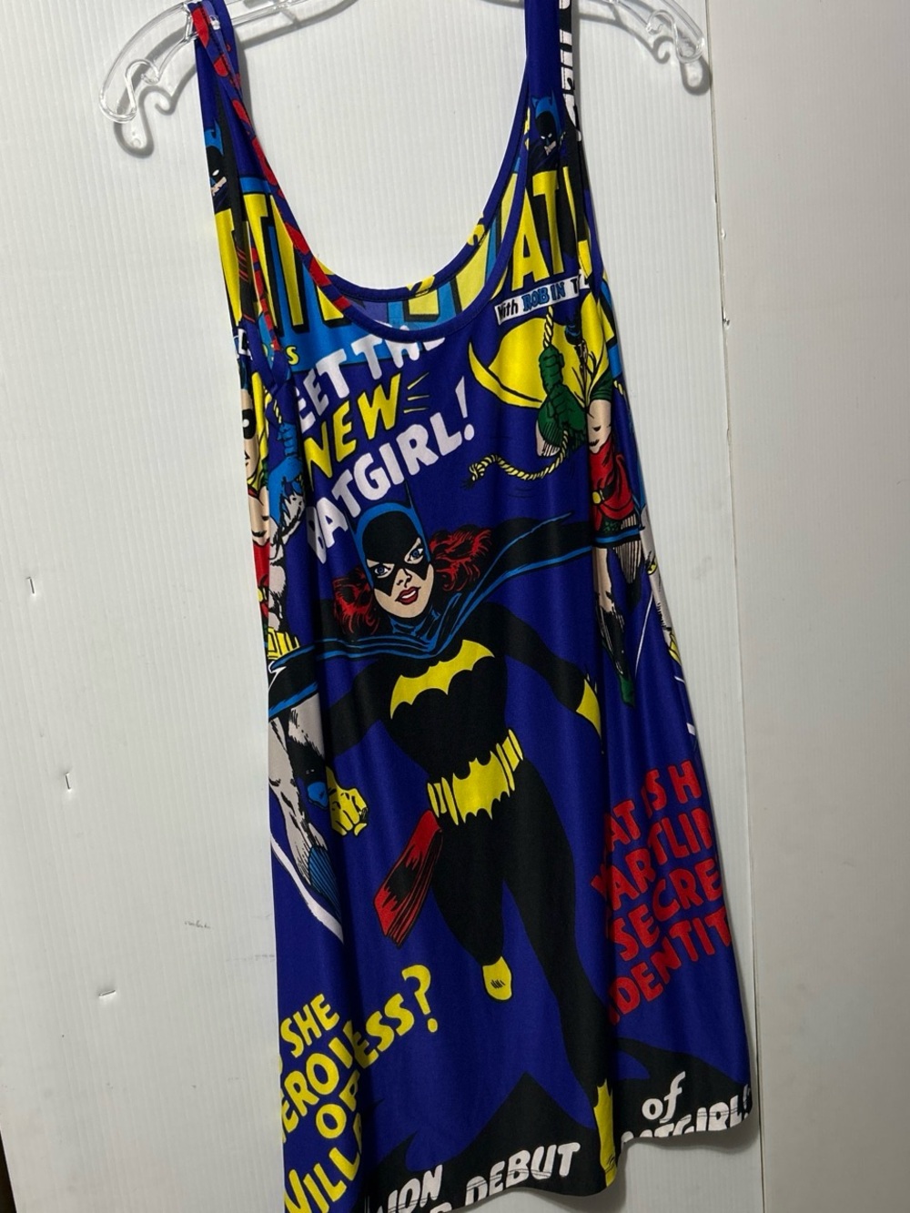 DC Comics Blue Batgirl Comic-Print Sleep Dress with Yellow Accents